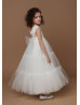 Ivory Lace Tulle Ankle Length Flower Girl Dress